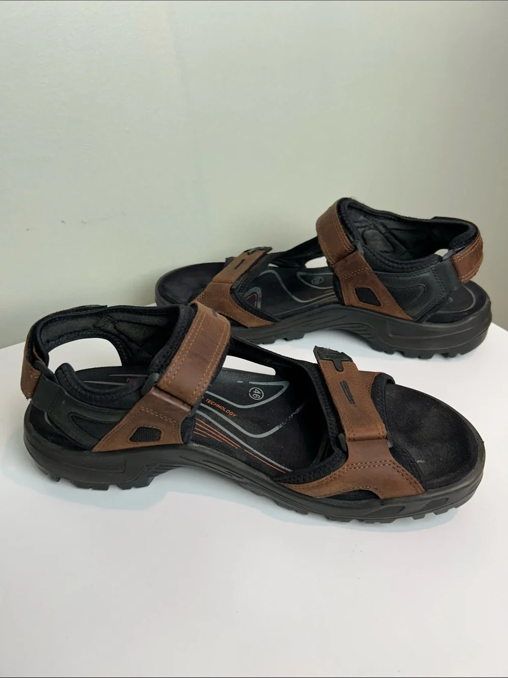 ECCO Receptor Mens 46 Brown Leather Sport Sandals Hiking Outdoor Adjustable